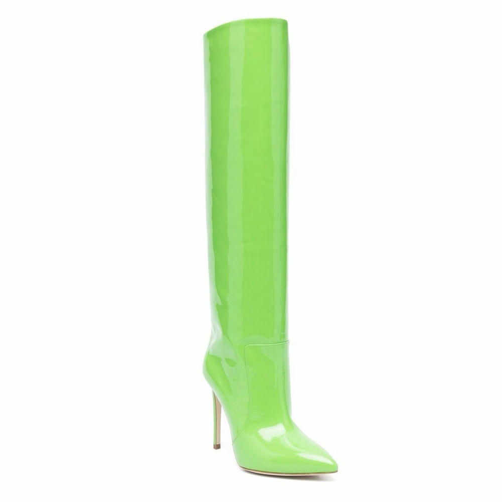 Nine West Eardy 3 Neon green pointy toe boots sz 9 tall  Vegan leather heels NEW
